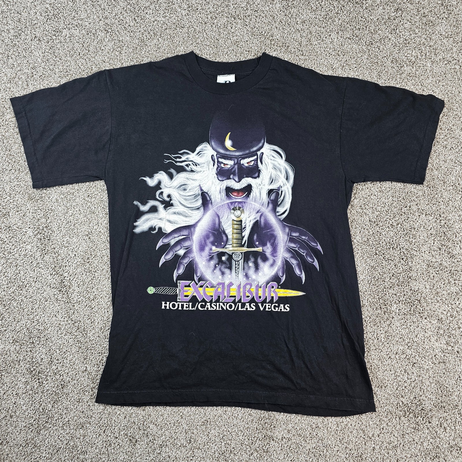 Vintage Excalibur Hotel Casino Shirt Mens Large Black Wizard Las Vegas 90s USA