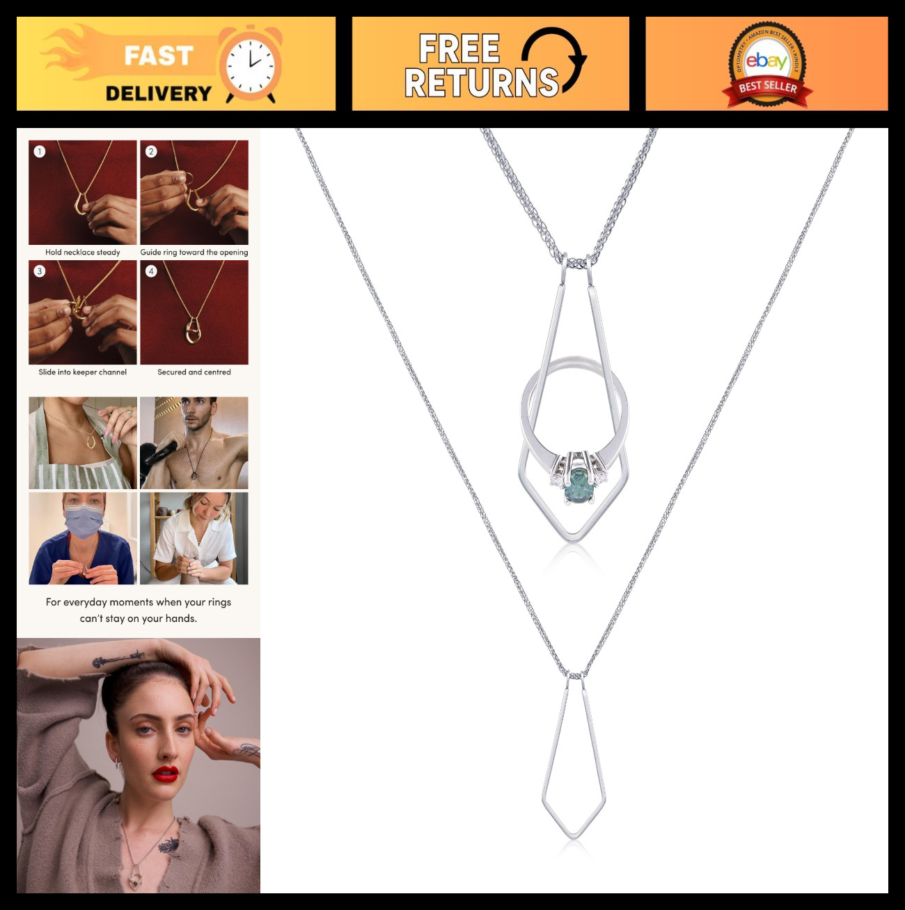 Elegant 18K Gold-Plated Ring Holder Necklace for Women - 17.7\