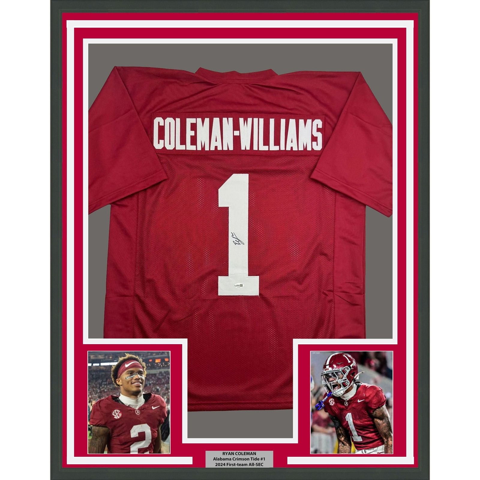 Framed Autographed/Signed Ryan Coleman-Williams 35x39 Red Jersey JSA COA