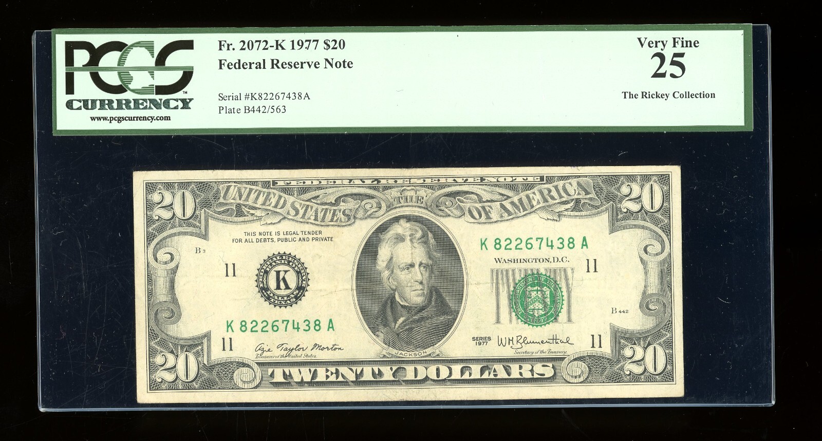 DBR 1977 $20 FRN Dallas Fr. 2072-K PCGS 25 Serial K82267438A