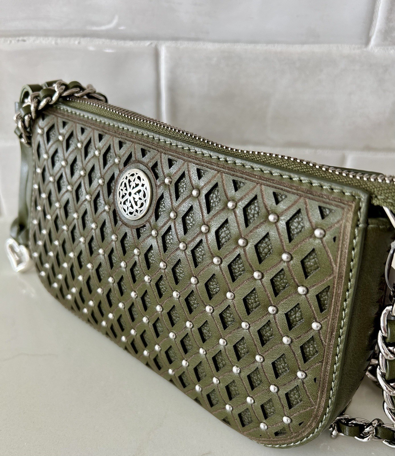 Brighton Ferrara Sera Mini Crossbody Tiny Studs NWT Verde Green ~Fab For Fall🫒
