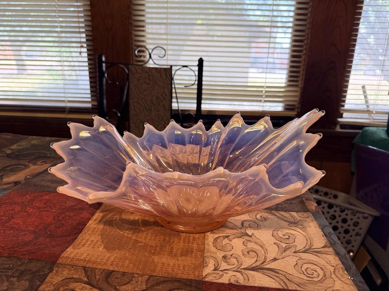 Fostoria Heirloom Pink Opalescent Oblong Glass Centerpiece Bowl Console