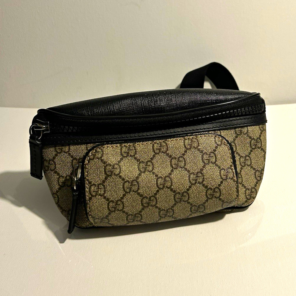 Gucci GG Supreme Beige Black Belt Bag Fanny Pack Zip Zipper Adjustable Strap