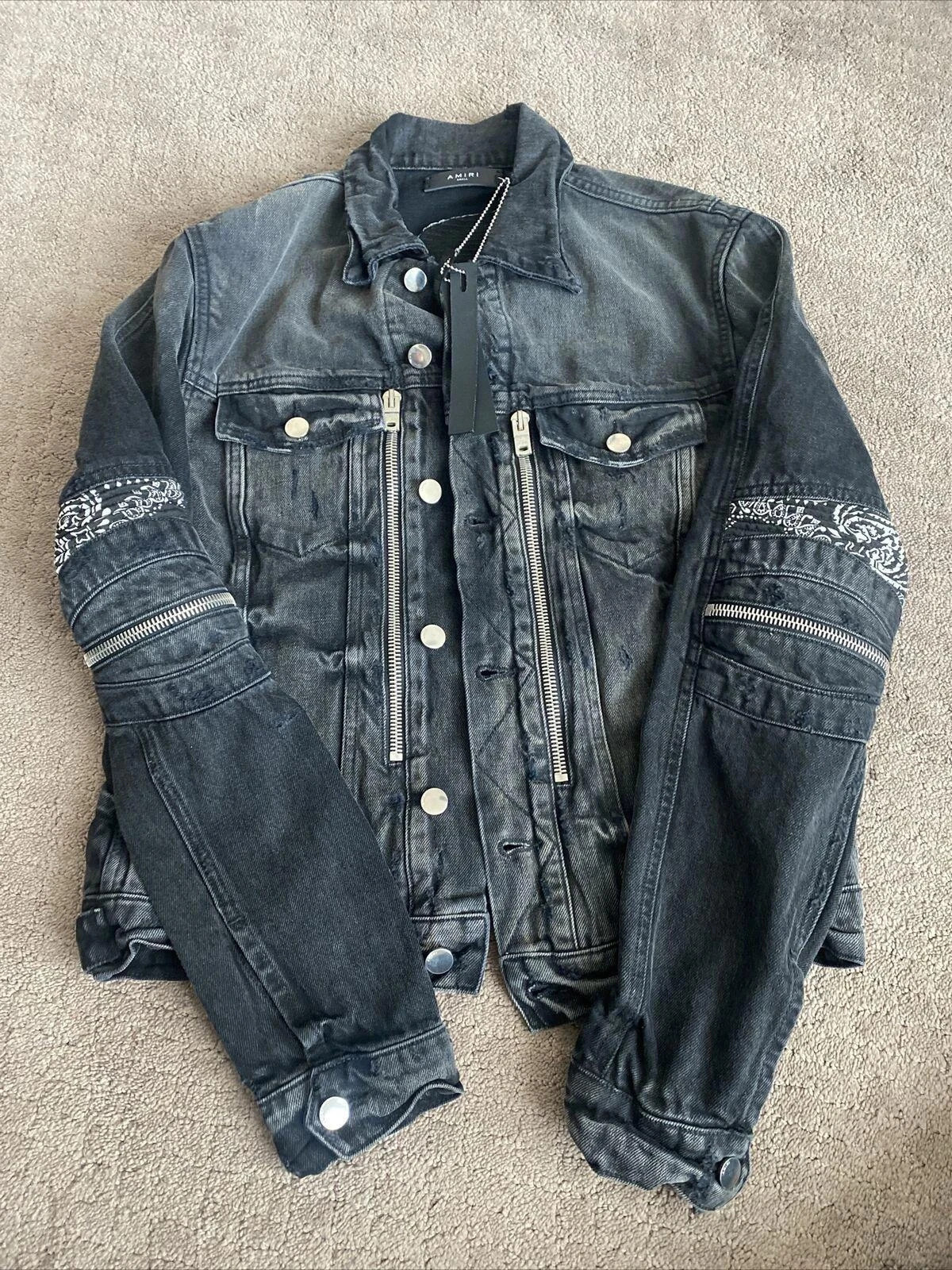 Amiri mens bandana mx2 trucker jacket jean aged black size S