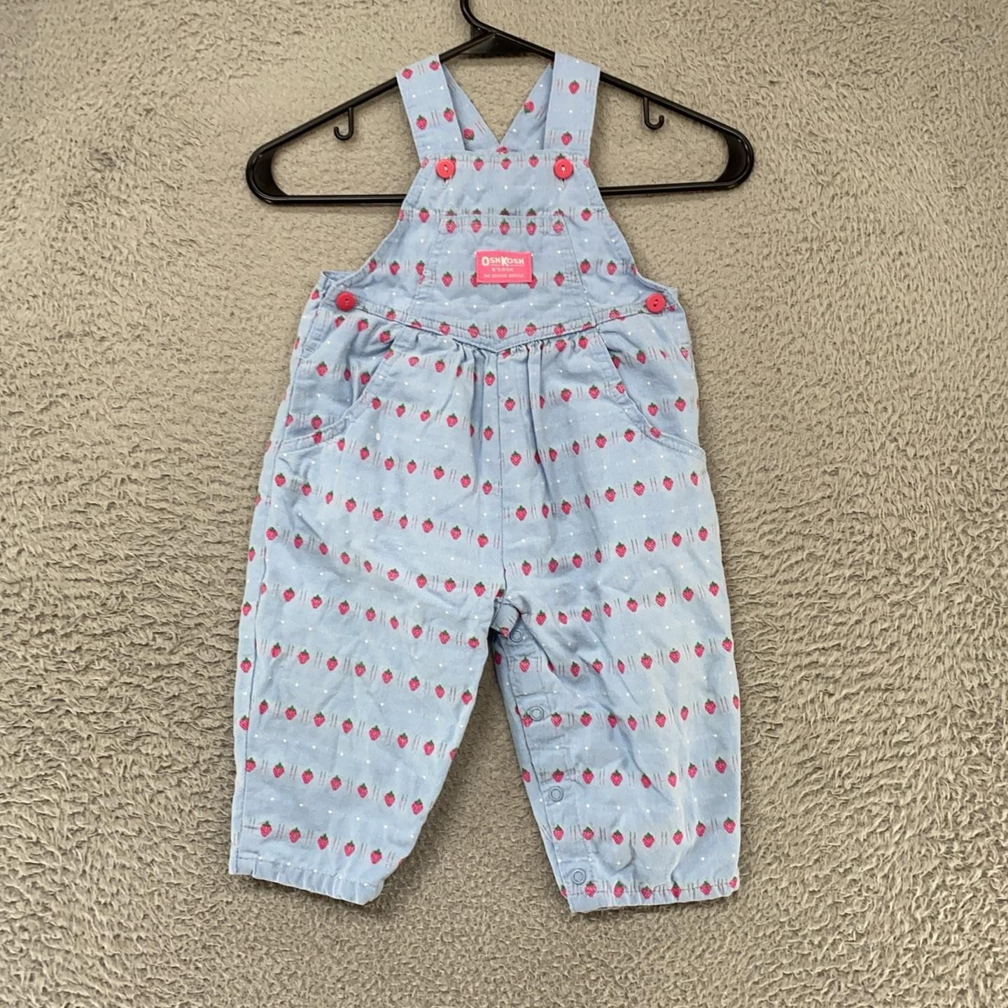 Vintage OshKosh B\'gosh Overalls Girls 2T Strawberry Dot Print Vestbak 90s