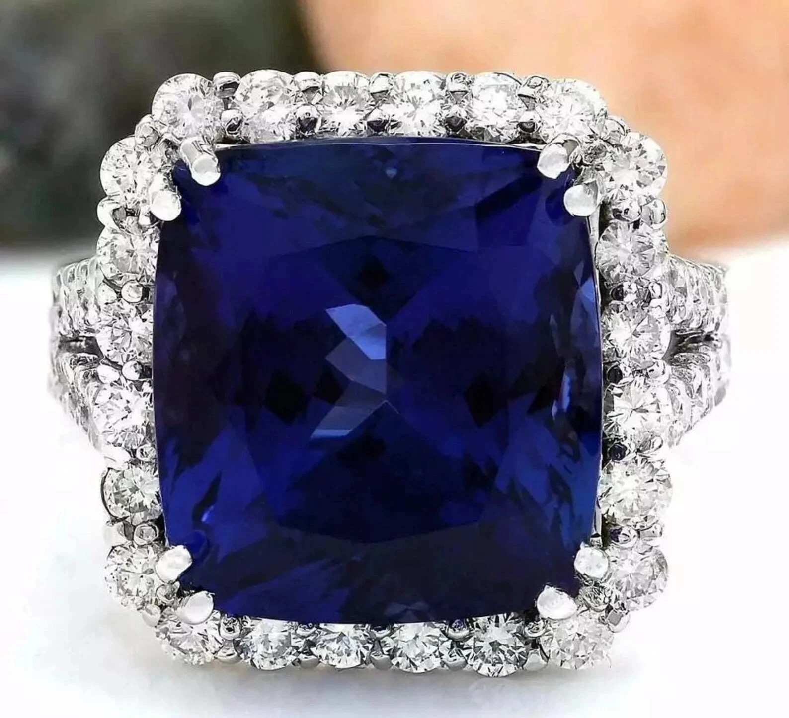7.50 Ct Cushion Cut Natural Sapphire & Diamond Wedding Ring 14K White Gold Sz 8