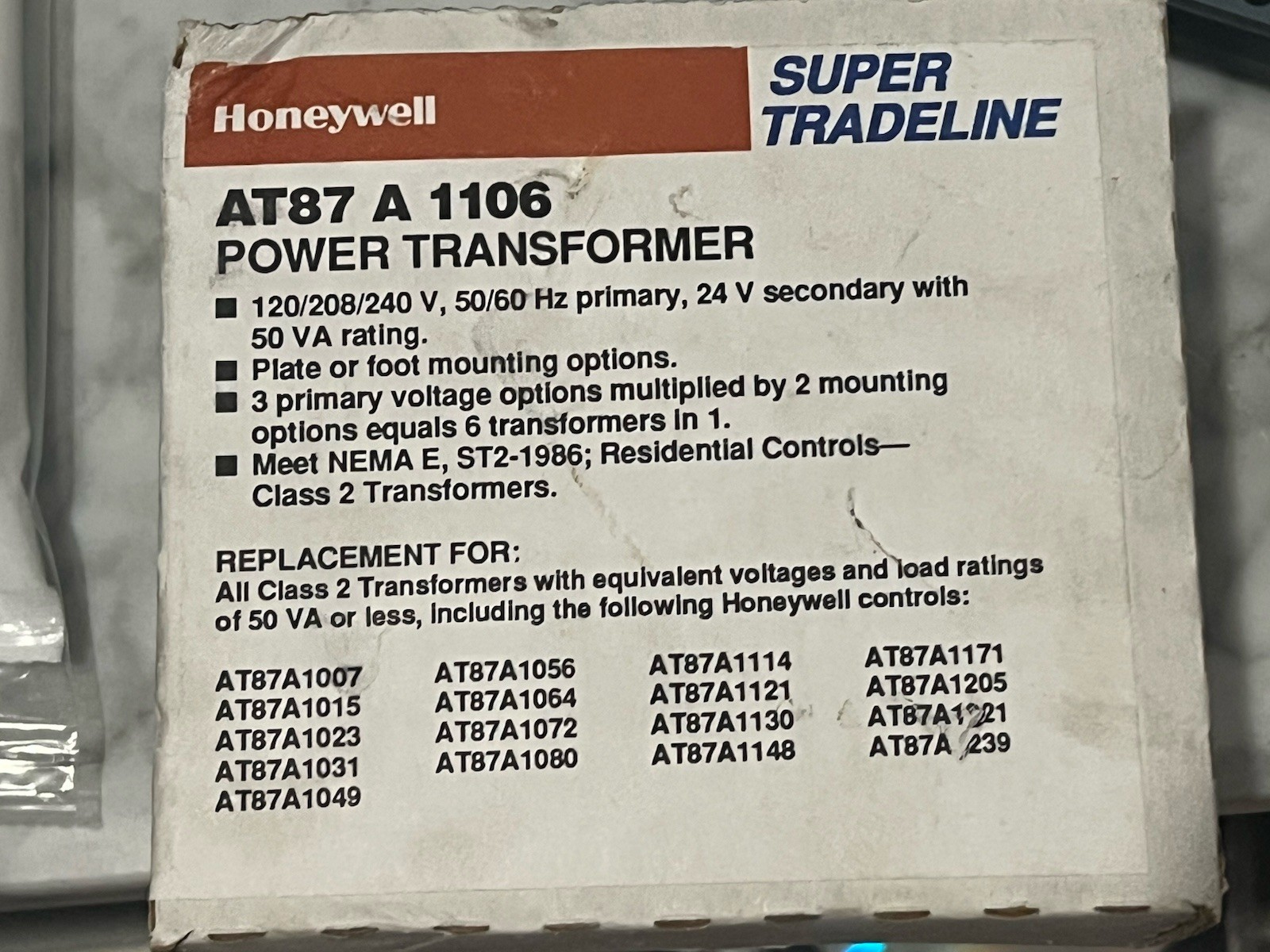 Unused Honeywell Super Tradeline AT87  A 1106 Power Transformer (A5)