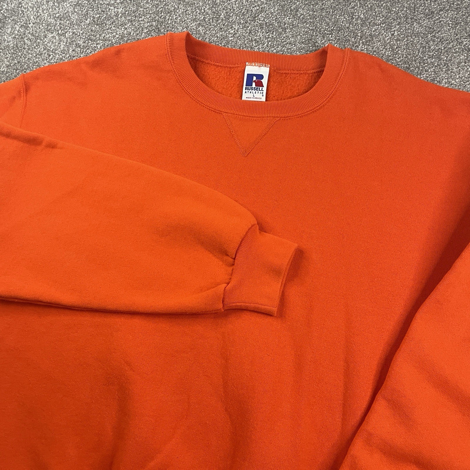 Vintage Russell Athletic Crewneck Sweatshirt Men L Orange Blank 90s Y2K Bright