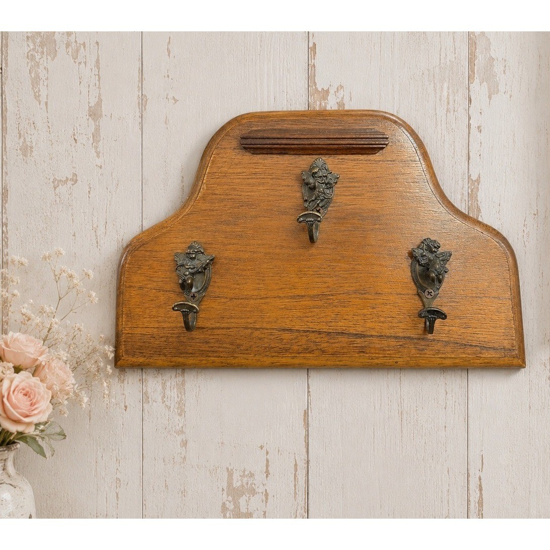 Vintage Brass Cherub Rack 3 Hook Musical Angel Hanger Hollywood Regency 12\
