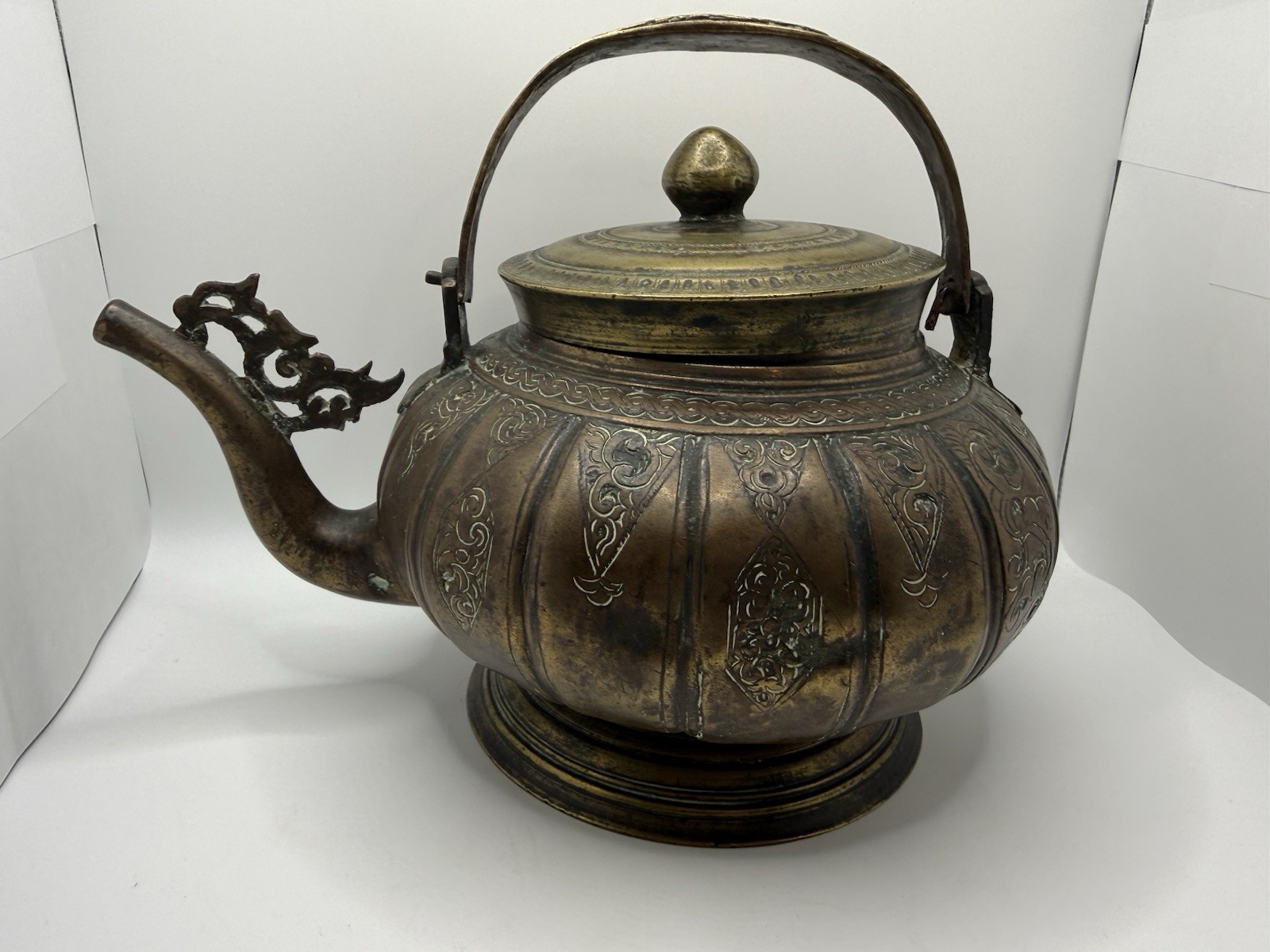 Antique Kashmiri Copper Tea Kettle Hand Engraved India Heavy 6lb Indo Persian Antique Kashmiri Copper Tea Kettle Hand Engraved India Heavy 6lb Indo Persian