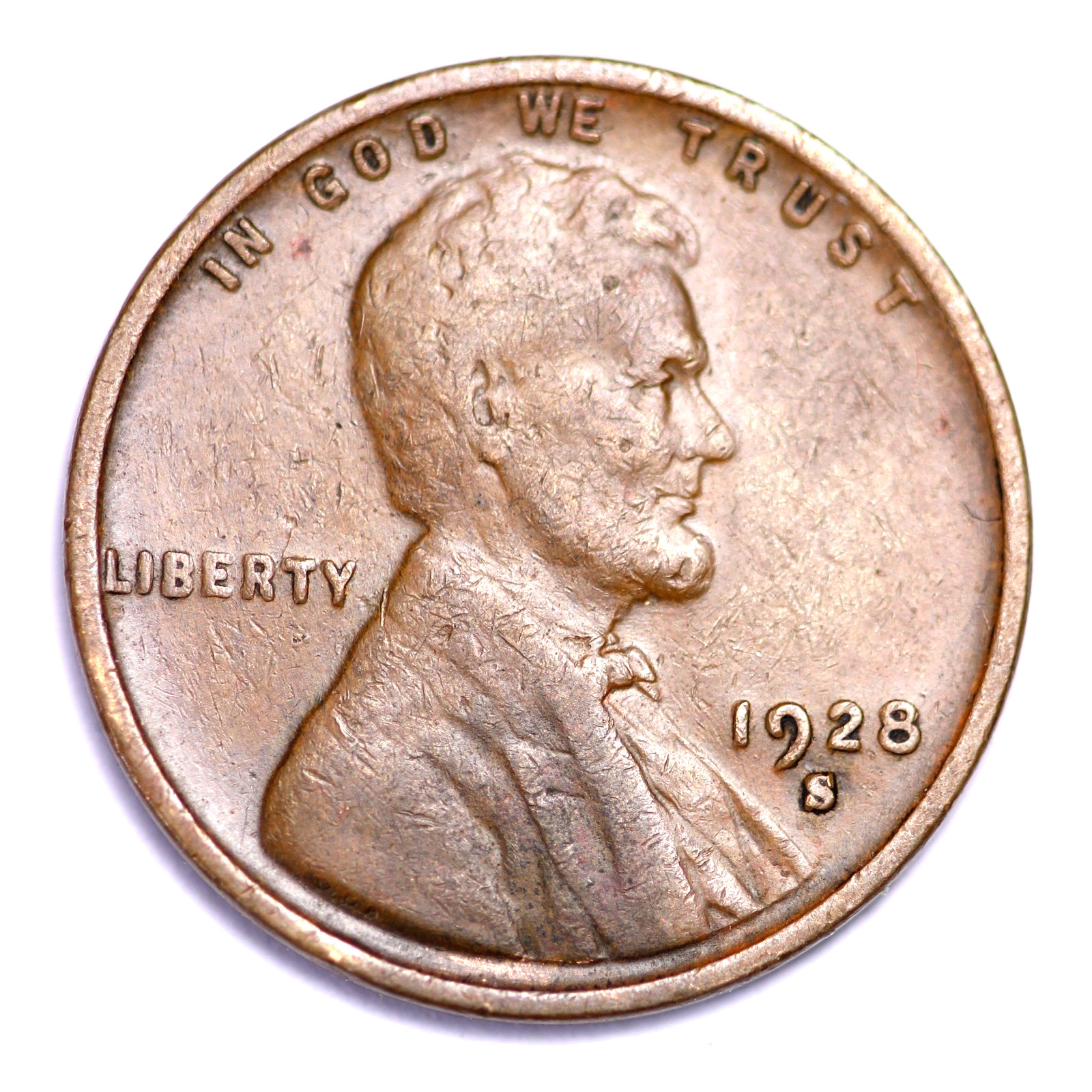 1928 S Lincoln Cent FINE (F) Circulated Condition Copper Penny