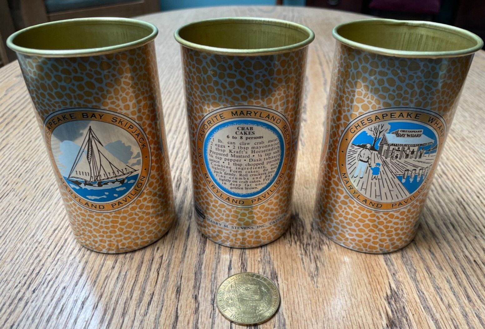 Original 1964-65 NYWF Maryland Pavilion 3 Aluminum Cups and Commemorative Coin