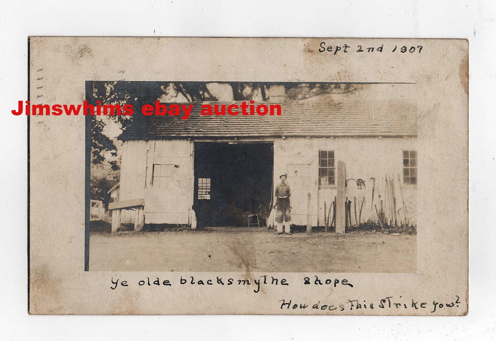 Blacksmith Shop - RPPC Blacksmith in Front of Shop Real Photo Postcard Blacksmith Shop - RPPC Blacksmith in Front of Shop Real Photo Postcard