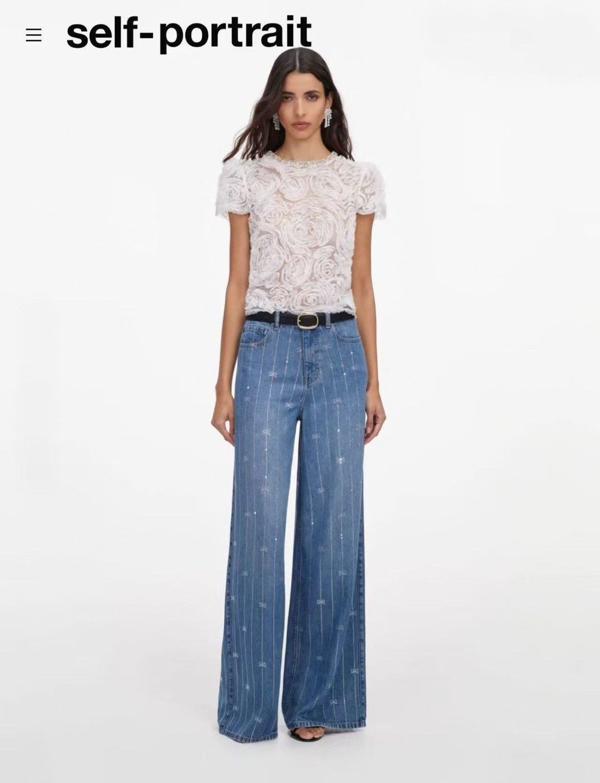 Self Portrait JEANS RHINESTONE STRIPE DENIM Size 28 LIGHT BLUE $ 520