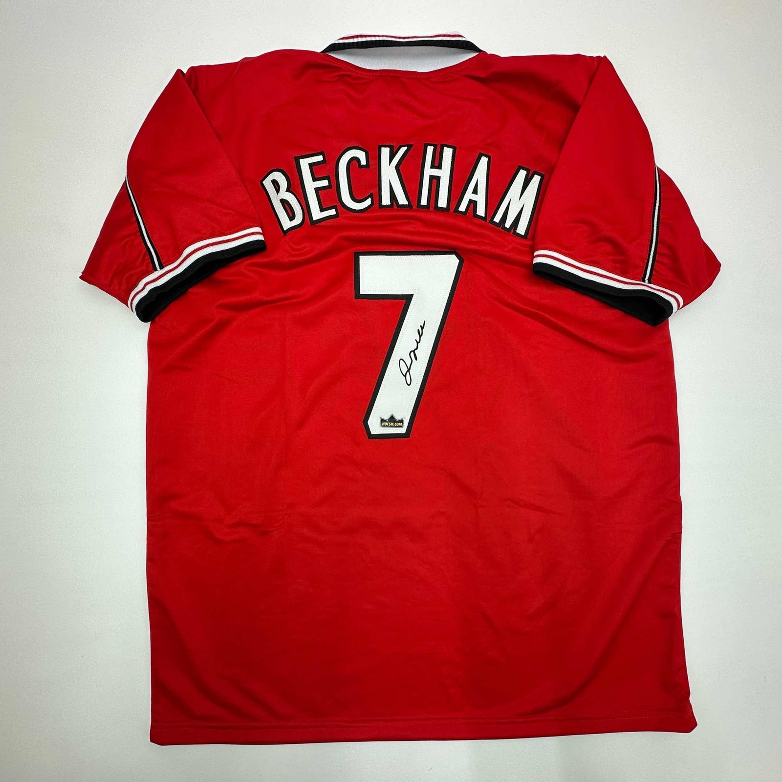 Facsimile Autographed David Beckham Manchester United Red Reprint Jersey XL