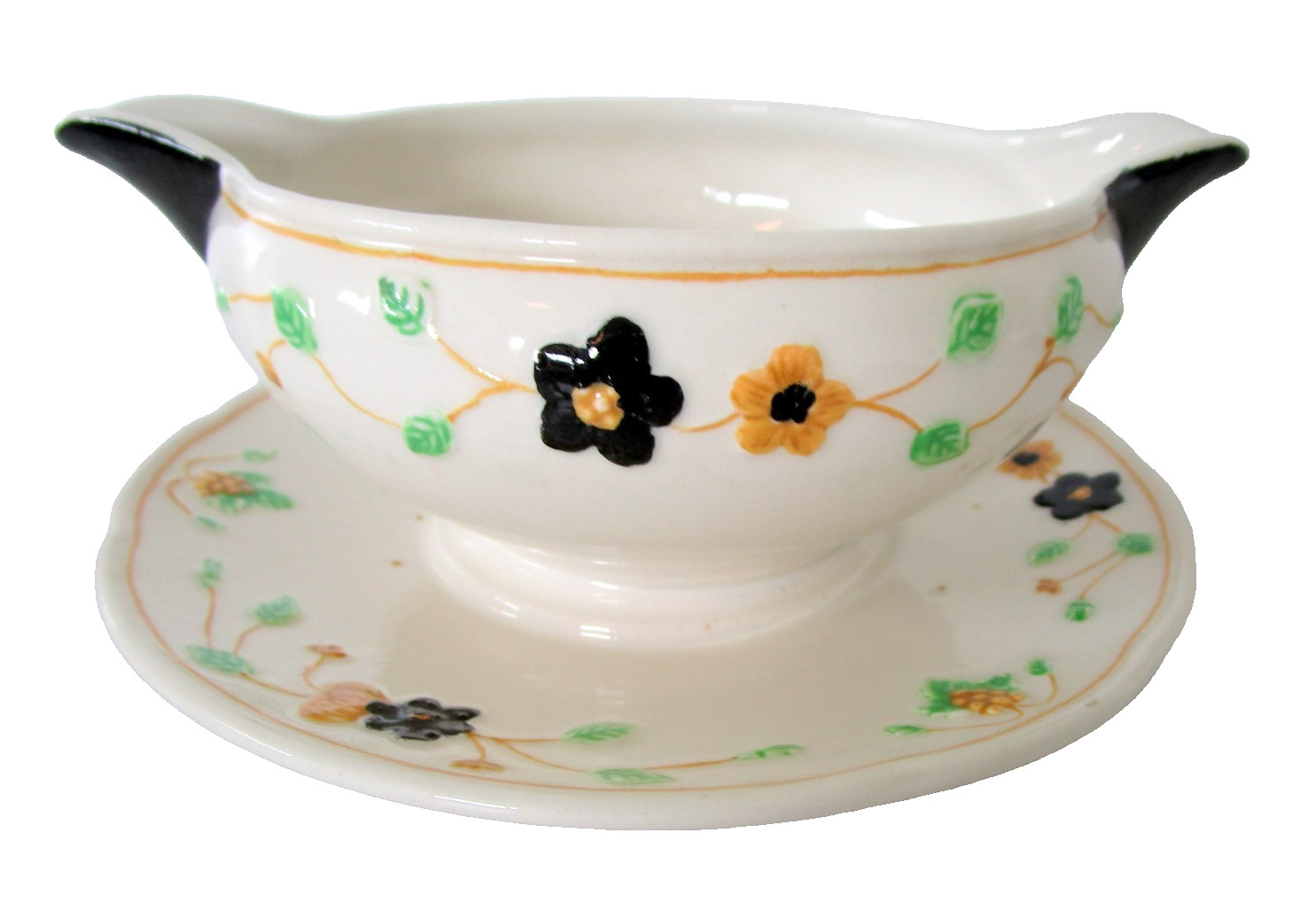 Wedgwood RARE Queen’s Ivory Arbor Gravy Serving Bowl with Attached Plate 1930's Wedgwood RARE Queen’s Ivory Arbor Gravy Serving Bowl with Attached Plate 1930's