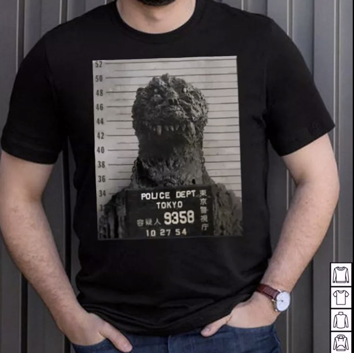 NEW Godzilla Mugshot Vintage T-Shirt S-5XL