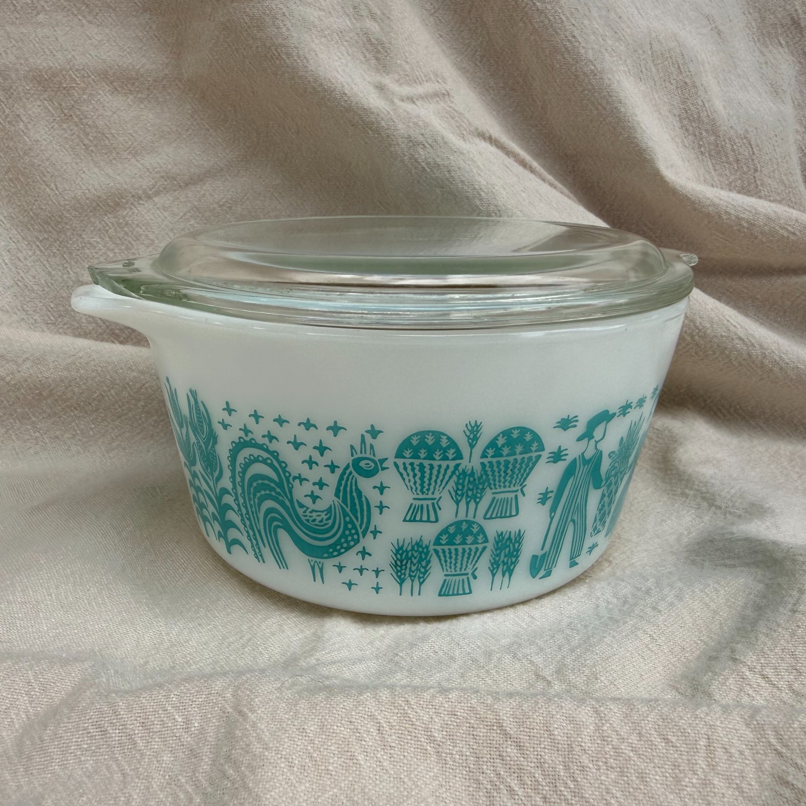 Vtg Pyrex Amish Butterprint 473 1 QT Casserole Dish Turq on White UNUSED