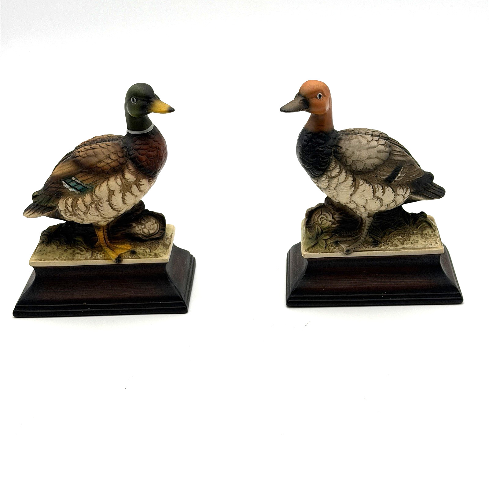 Vintage UCGC Japan Ceramic Mallard & Redhead Duck Figurines Shelf Sitters Pair Vintage UCGC Japan Ceramic Mallard & Redhead Duck Figurines Shelf Sitters Pair