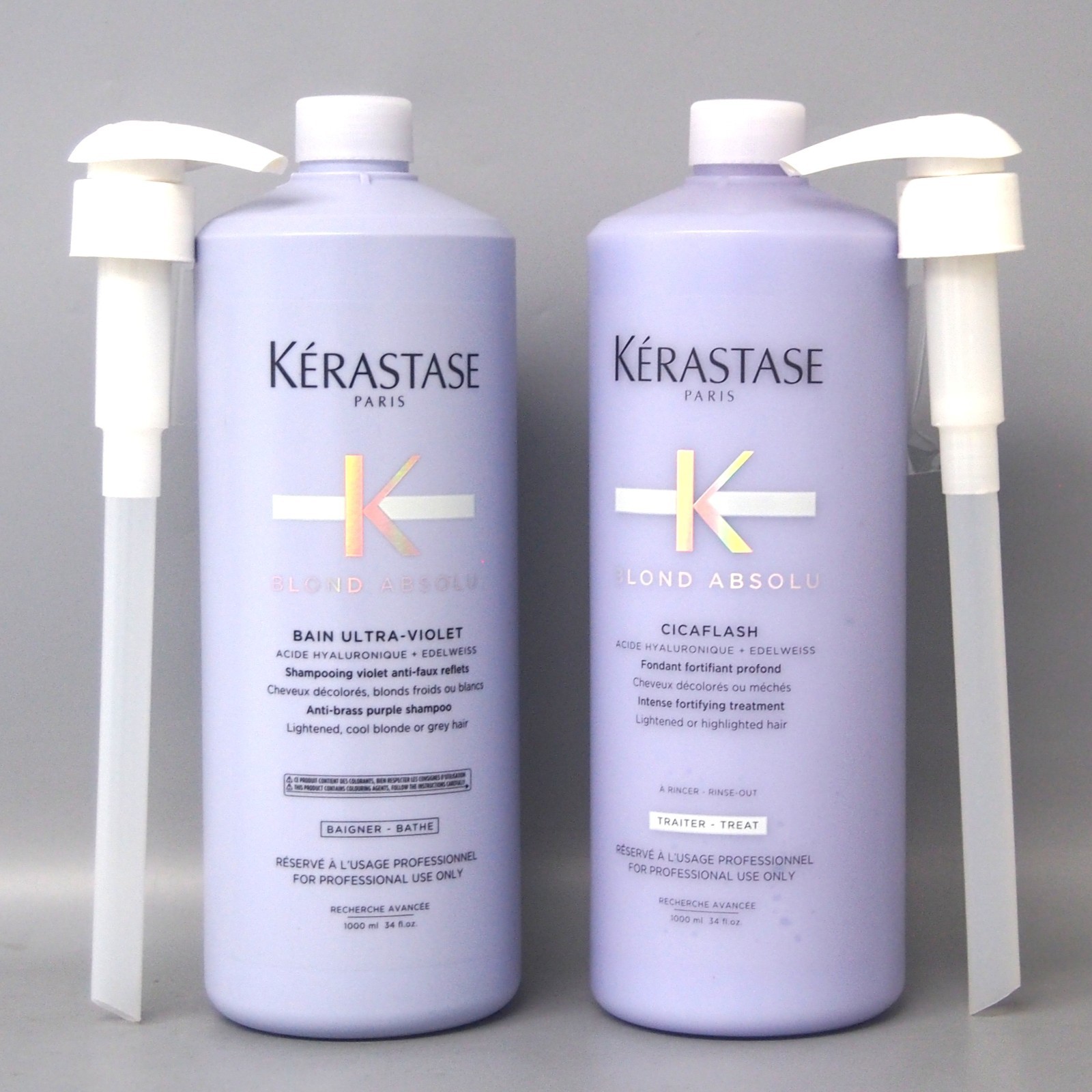 W/PUMPS Kerastase Blond Absolu Bain Ultra Violet & Fondant Cicaflash 34oz/1000ml