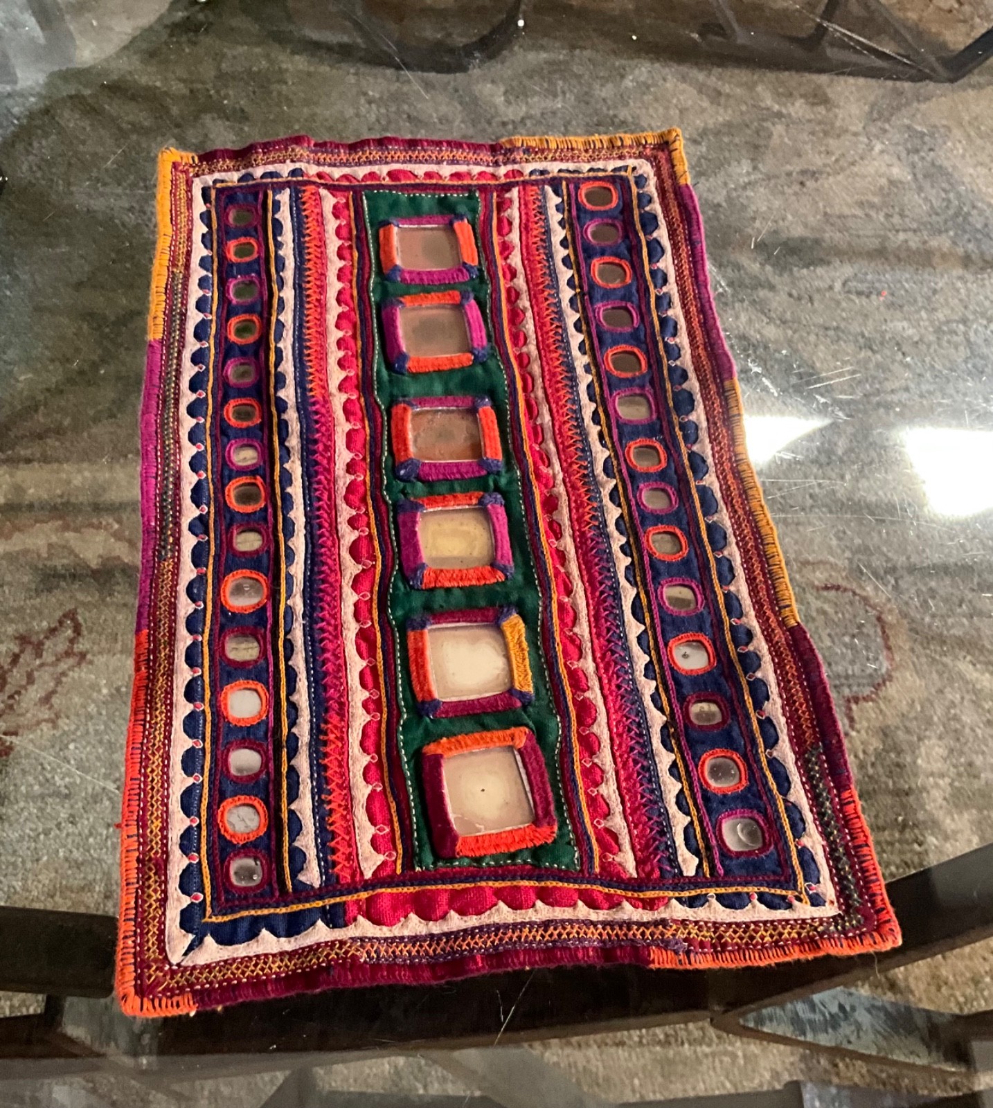 VINTAGE BANJARA   EMBROIDERED + MIRRORED TEXTILE + COWRIE SHELL EDGING