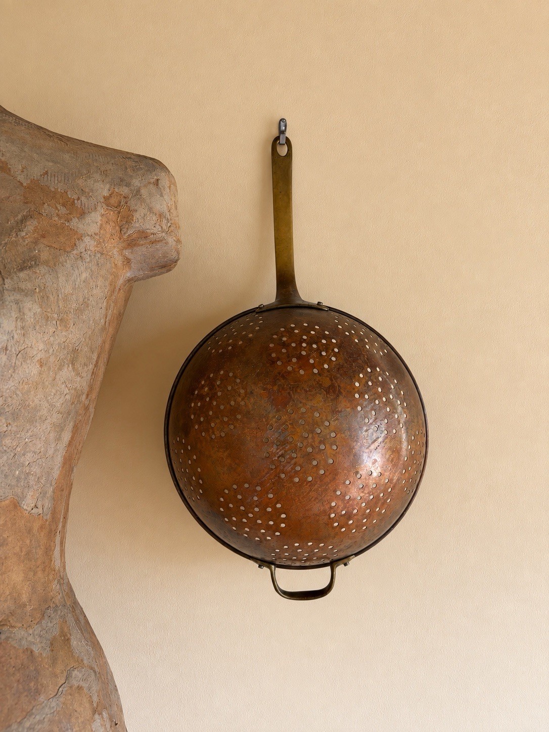 1940s-50’s Vintage Copper & Brass Long Handle Colander Primitive Kitchen Decor