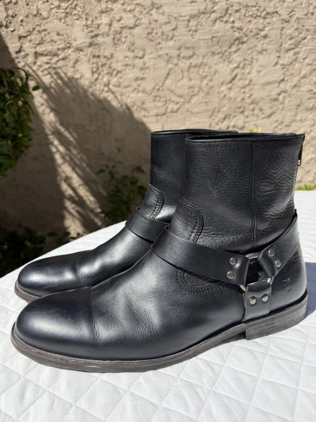 Frye Mens Harness Motorcycle Zip Black Leather Ankle Boots 8R Size 11.5 82992