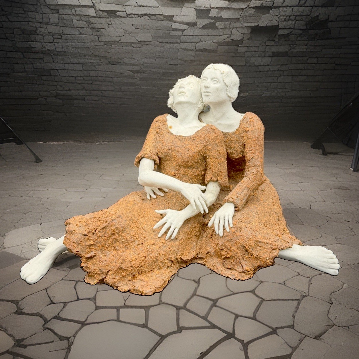 Vintage Susan Stamm Evans * Sisters Early Figurative Two Women Ceramic Sculpture