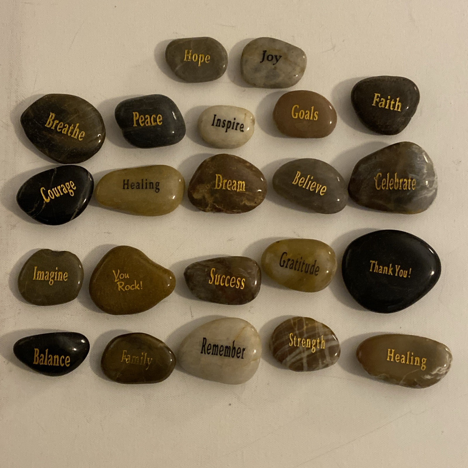 Lot 22 Different Inspirational Word Stones Etched