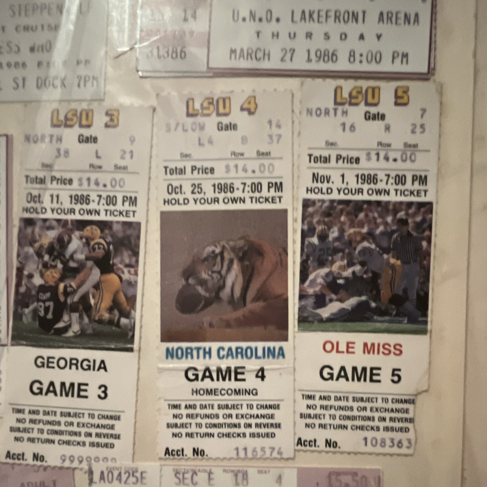 1986 LSU Tigers Football Original Vintage Ticket Stubs vs Georgia UNC Ole Miss