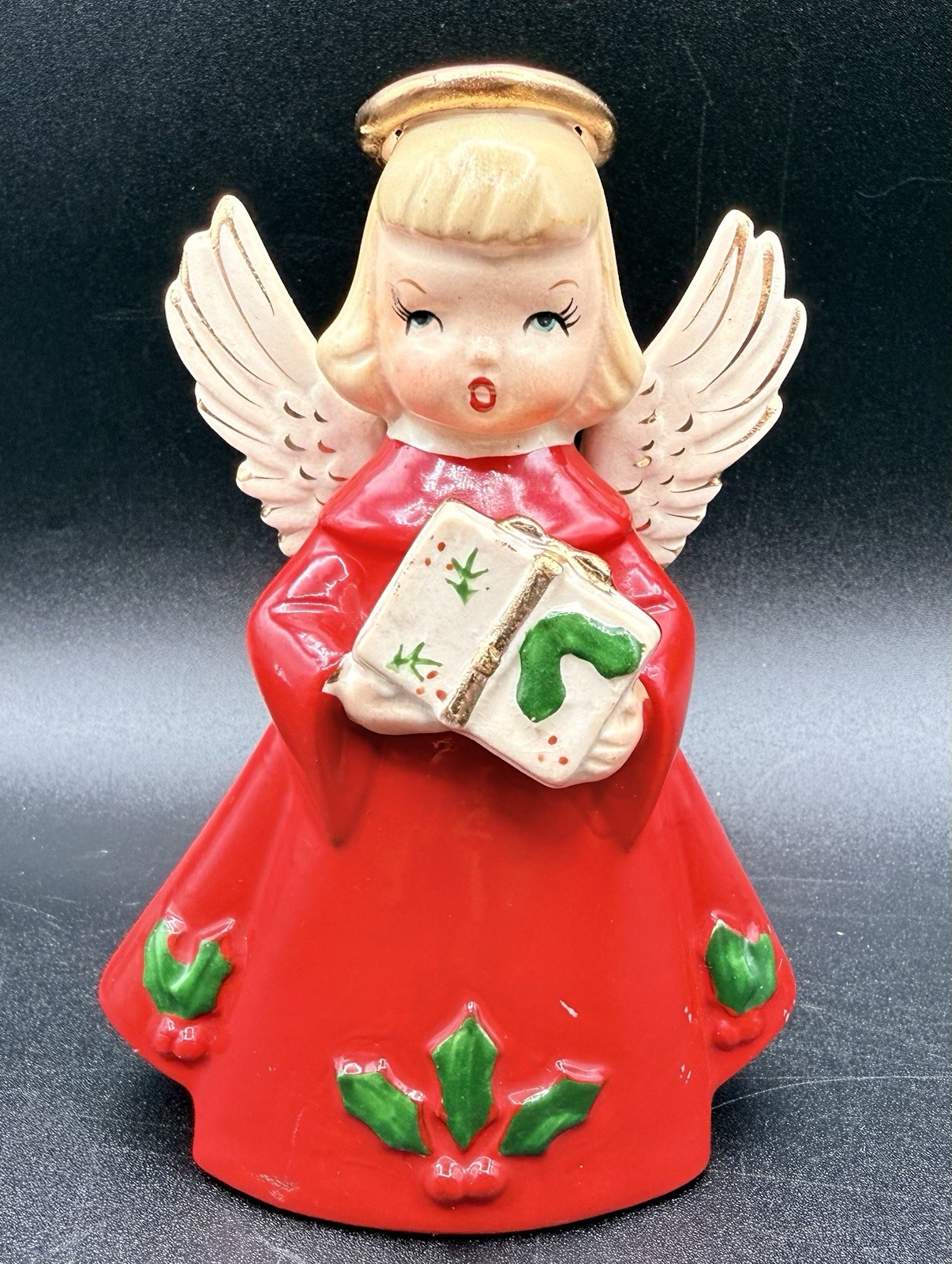 MCM Vintage NAPCOWARE Christmas Girl Angel with Present Figurine Gold Trim