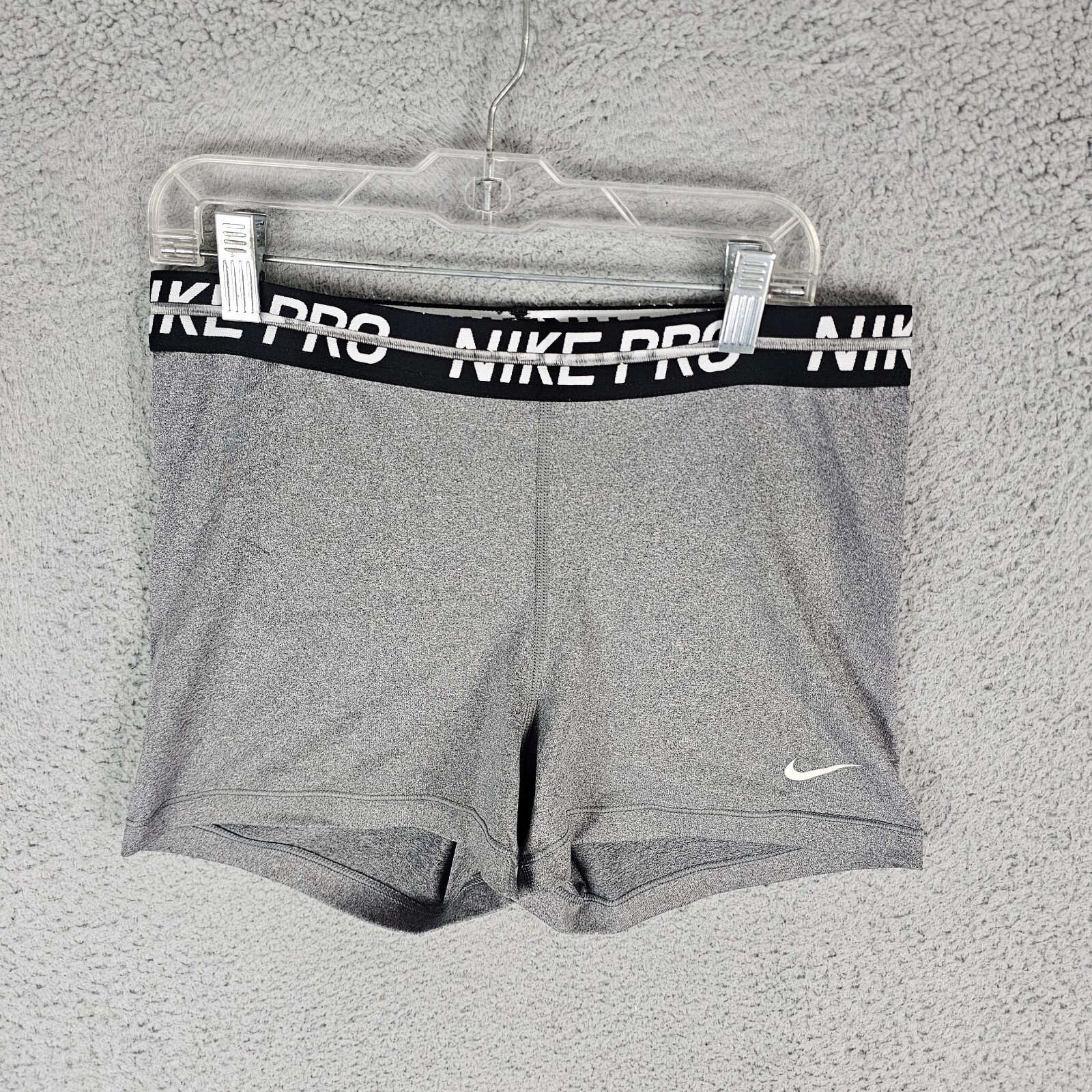 Nike Pro Traning Shorts Womens Large Gray Dri Fit Swoosh Logo Athleic AR6726-010