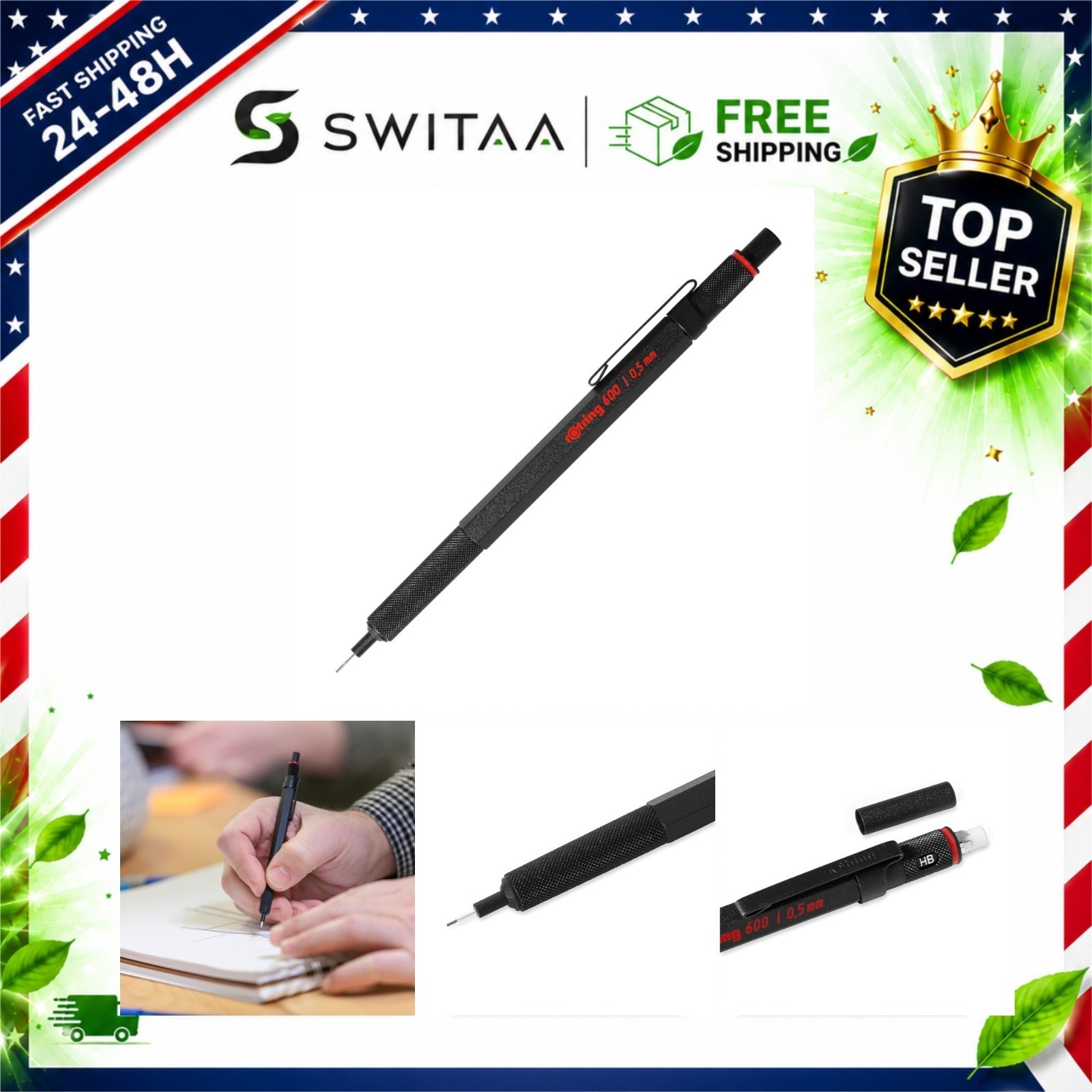 Rotring 600 Mechanical Pencil 0.5mm Black Metal Barrel Drafting