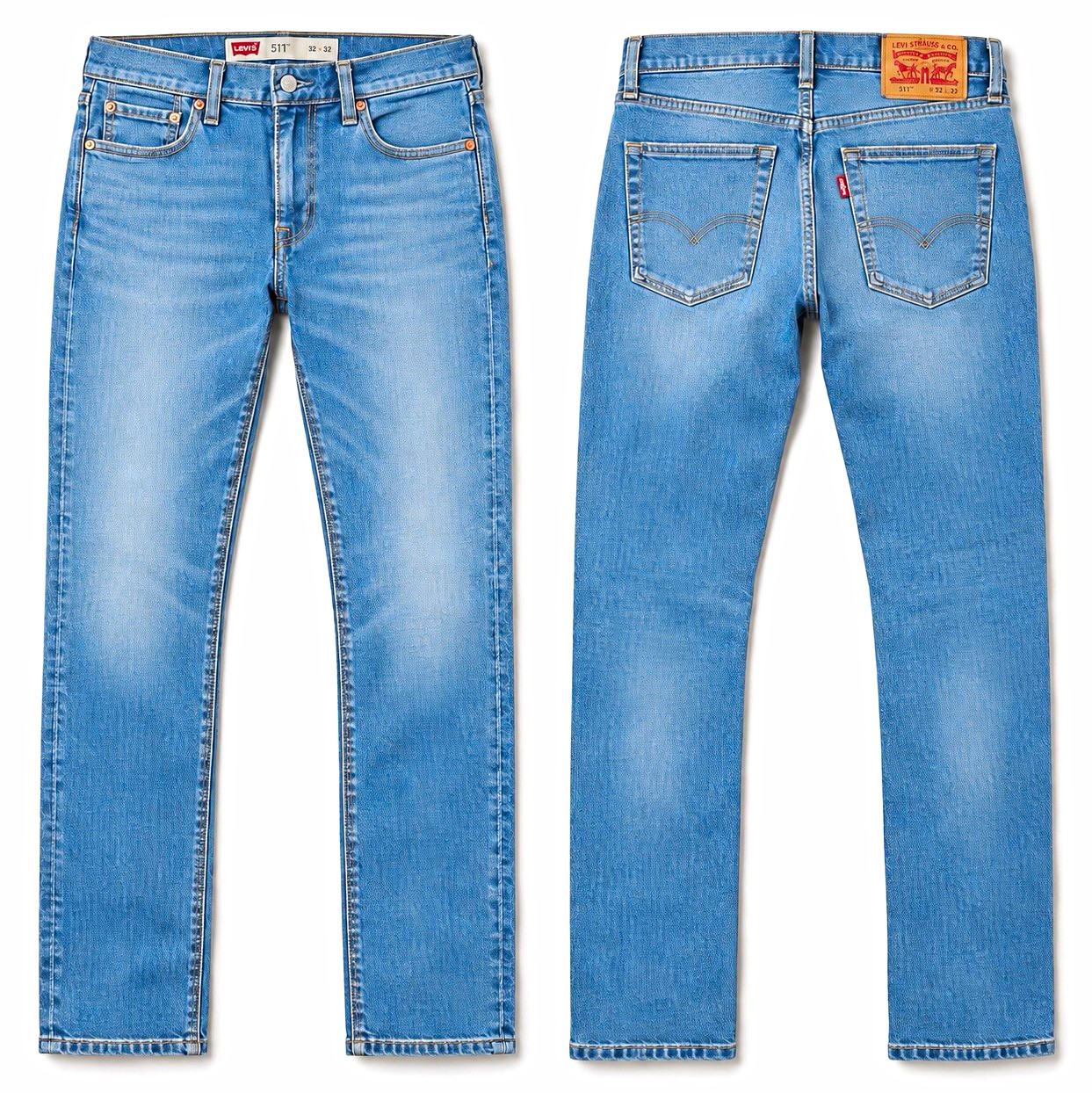Levi\'s Men\'s 511 Slim Fit Light Wash Blue Denim Jeans Low Rise 5-Pocket