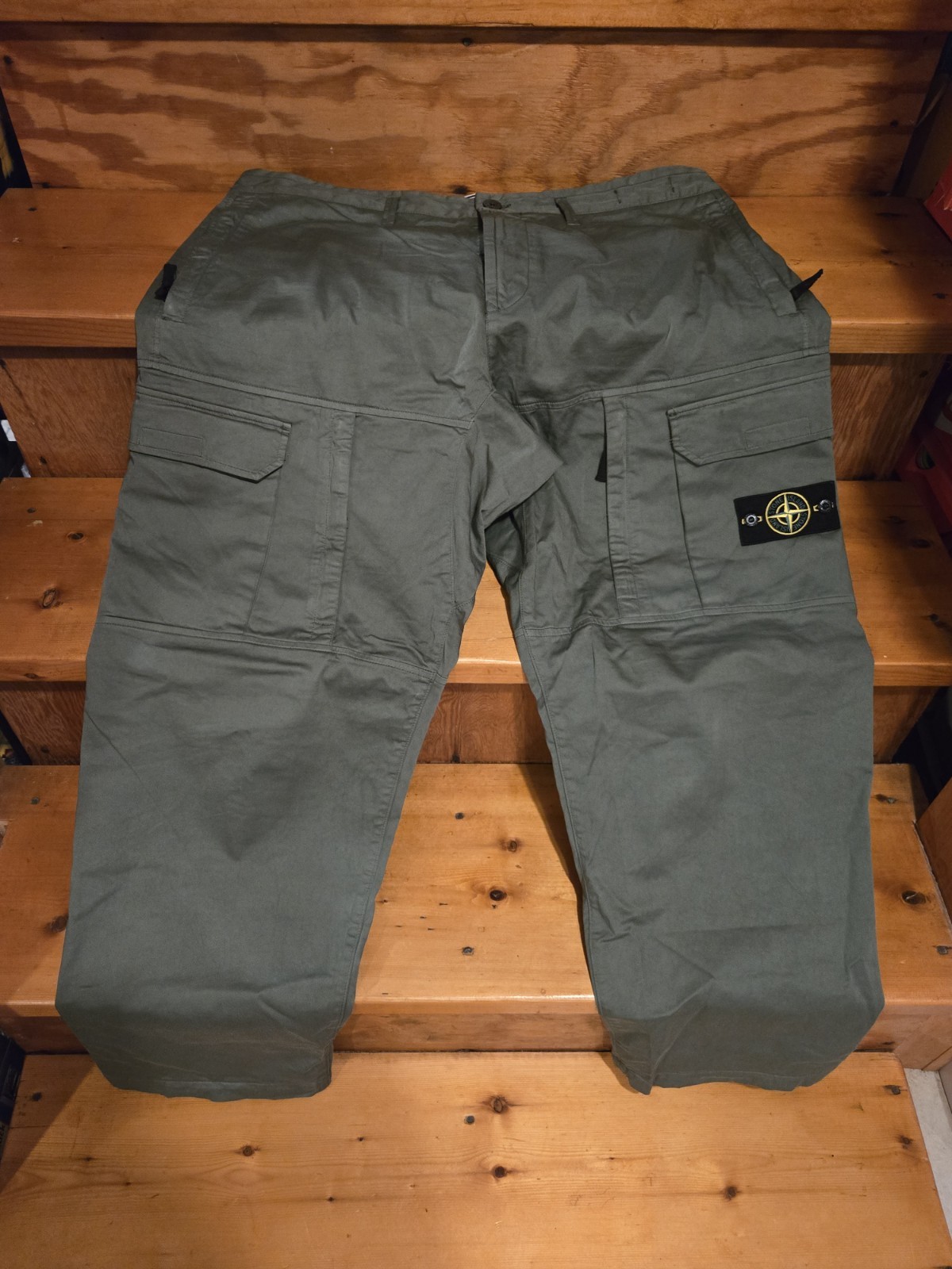 Authentic Stone Island Utility Cargo Wide Pants Cotton Sz 38 Khaki Green Type LO