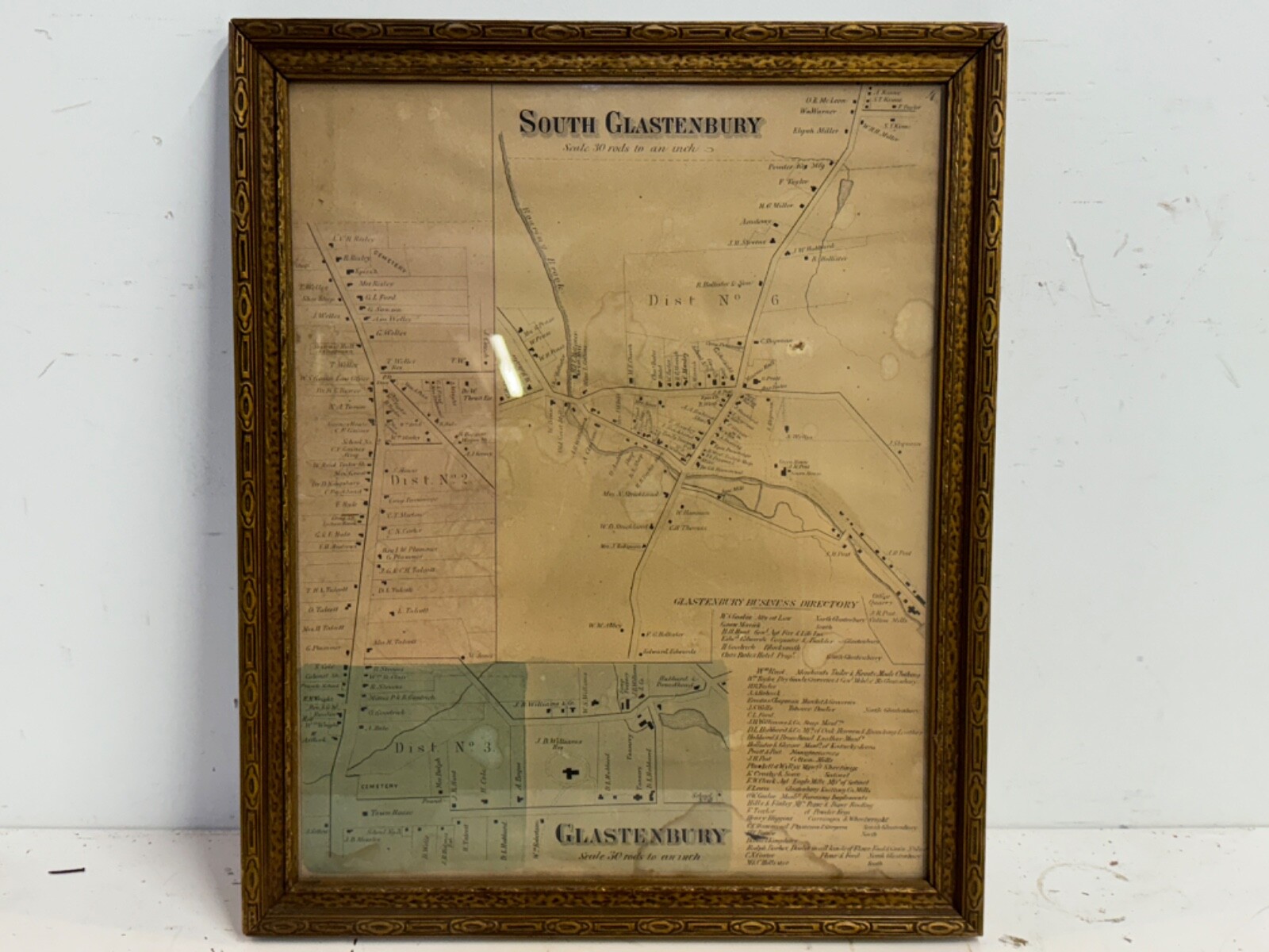 Antique South Glastenbury Map Scale 30 Rods to an Inch Framed