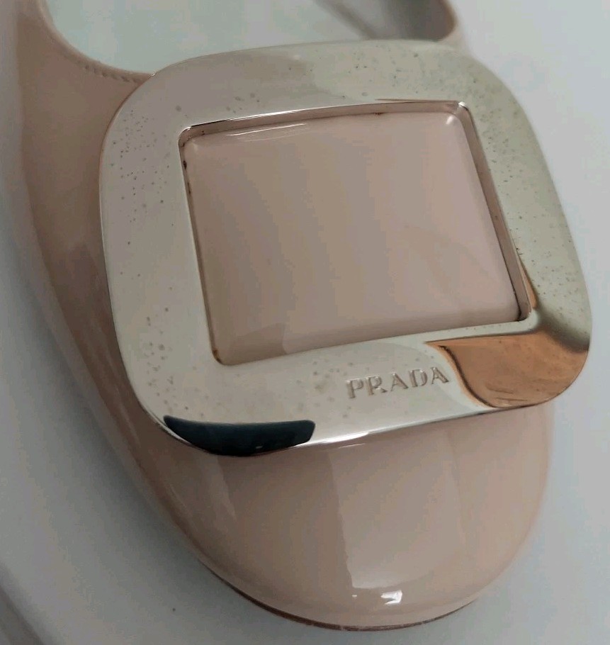 PRADA ICONIC Patent Nude LOGO Buckle CLASSIXC FLATS EU 40 9 I LOVE SHOES