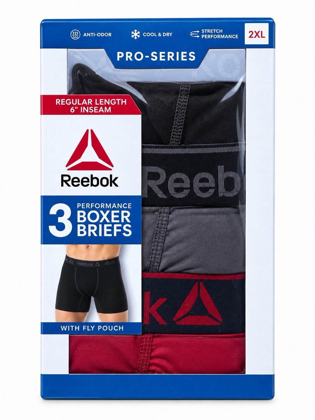 Reebok Pro Series Boxer Briefs Mens 2XL 3 Pack 6” Black Gray Red RDM211PB Reebok Pro Series Boxer Briefs Mens 2XL 3 Pack 6” Black Gray Red RDM211PB