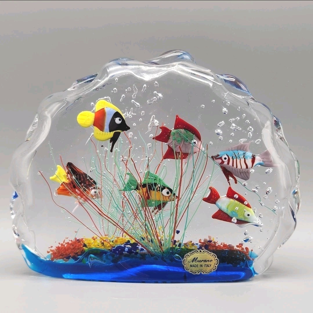 Vtg Murano 6 Fish Paperweight Art Glass Aquarium Sculpture Bubbles Seaweed Read Vtg Murano 6 Fish Paperweight Art Glass Aquarium Sculpture Bubbles Seaweed Read