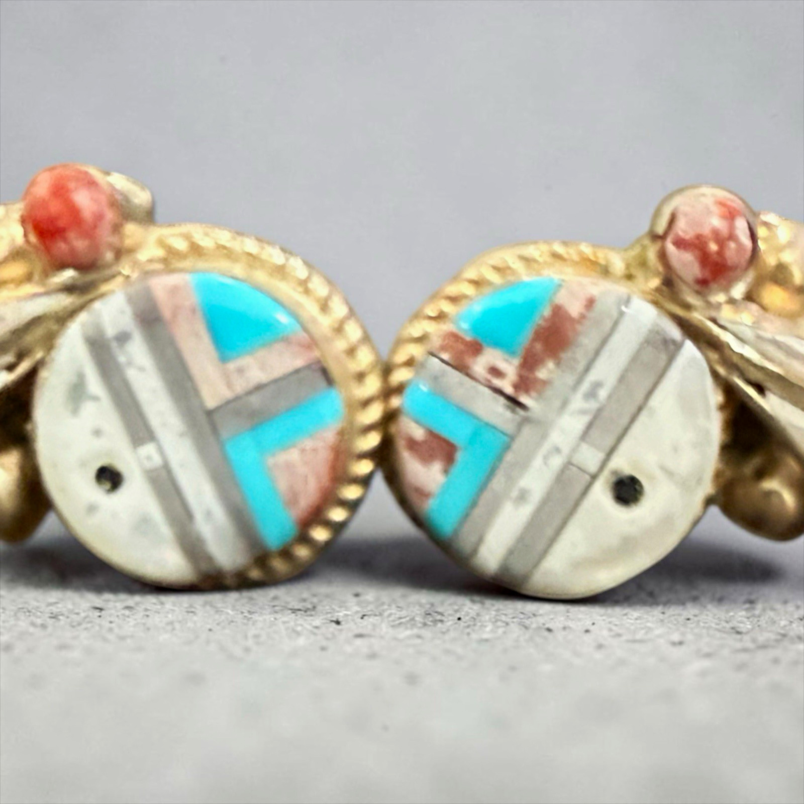 Jessica Laahty Zuni Sunface Inlay Earrings Vintage Native American Jewelry 4.7g