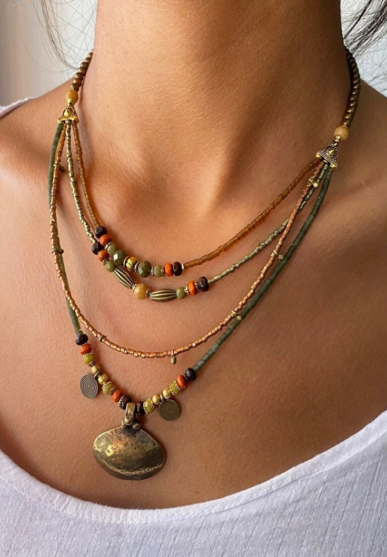 Women’s Boho Layered Beaded Necklace Ethnic Vintage Statement Jewelry