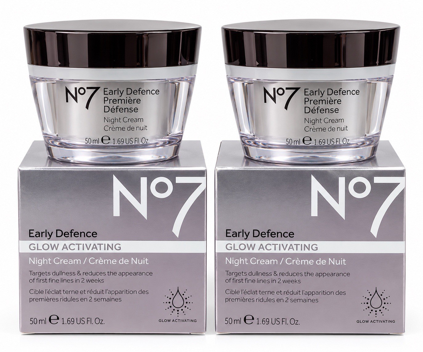 2 Pack No7 Early Defence Glow Activating Night Cream 1.69 oz 50mL NEW