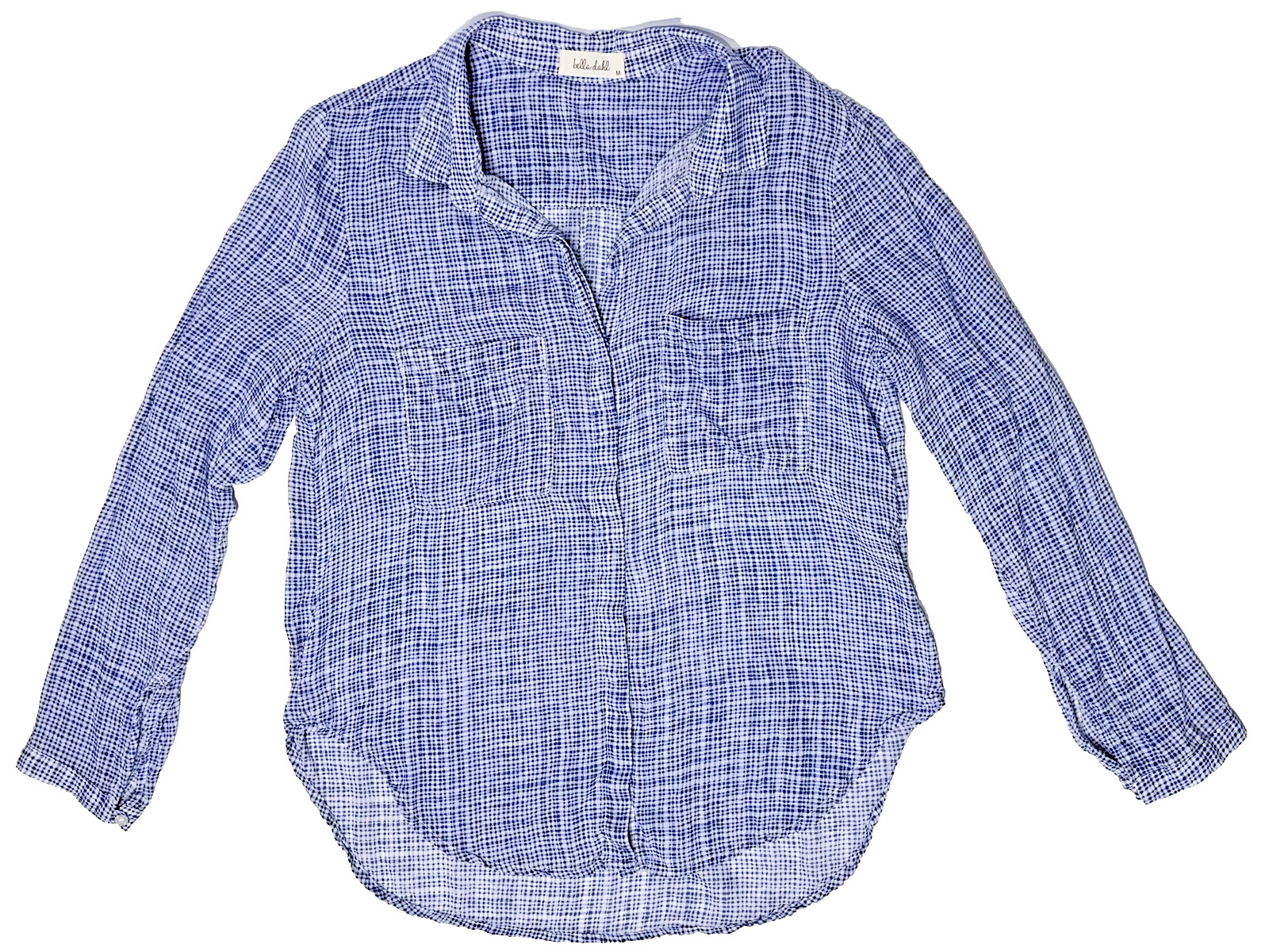 Bella Dahl USA Double Pocket Long Sleeve Button Shirt Blue Check Women’s Size M