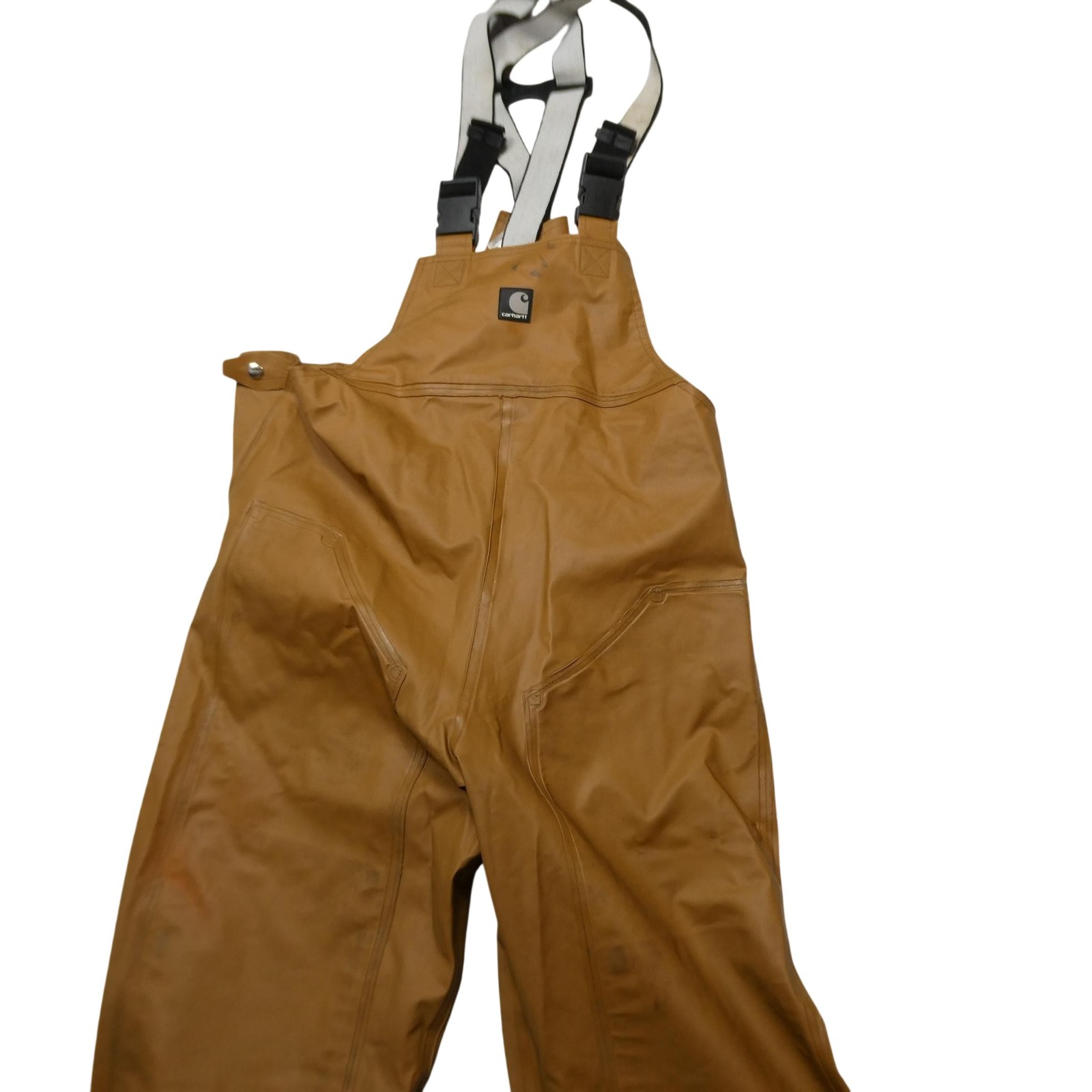 Carhartt Bib Overalls Mens Medium Brown PVC Rain Waterproof Workwear R39BRN