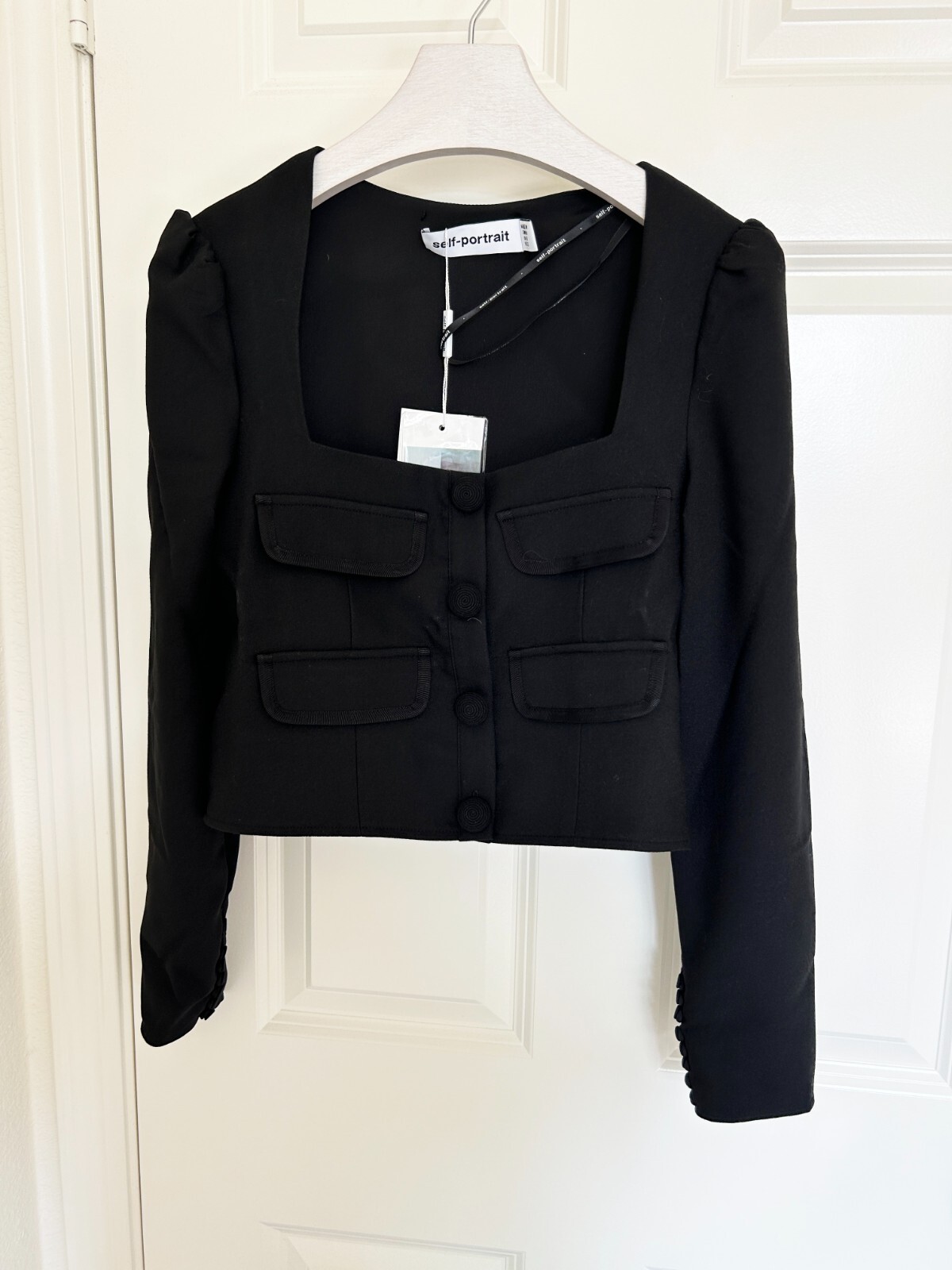 NEW Self Portrait Women Black Creep Pocket Top Size US2/S