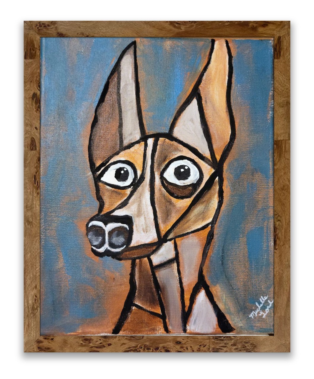 Original Michelle Lord Cubist Dog Painting Abstract Pharaoh Hound Acrylic Canvas