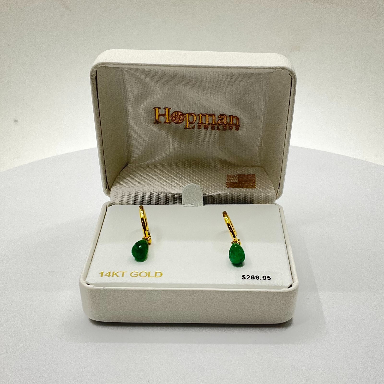 Carla | Nancy B 14k Yellow Gold Briolette Emerald Hoop Earrings (2GER-1547)