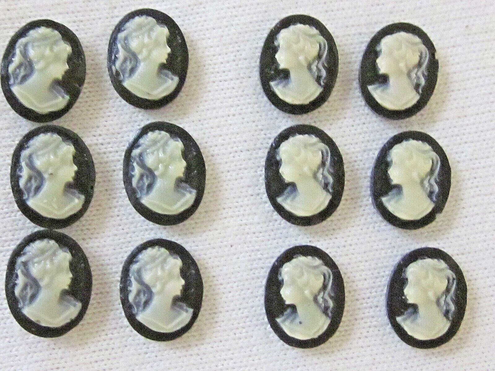 12 Vintage Cameos Left & Right Facing Sets 8x10mm BLACK Ponytail Resin Unset Lot 12 Vintage Cameos Left & Right Facing Sets 8x10mm BLACK Ponytail Resin Unset Lot