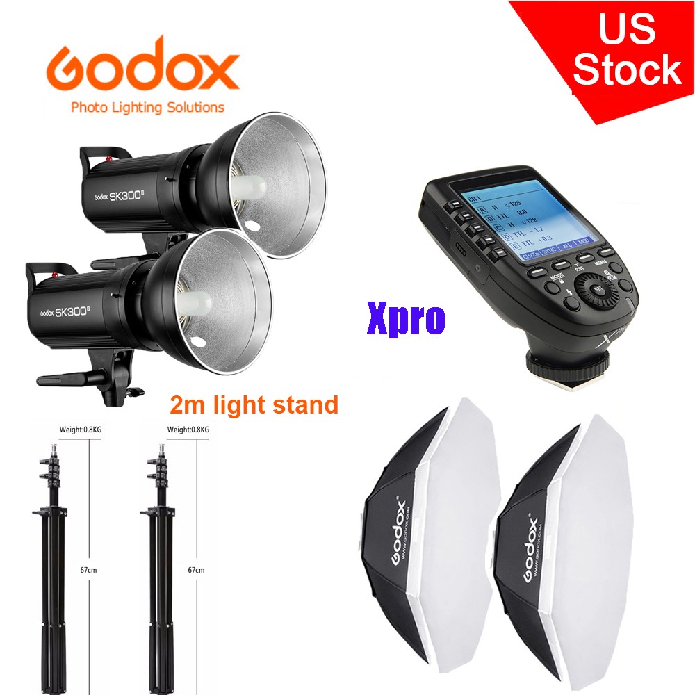 2X Godox SK300II 2.4G Studio Monolight Flash+95cm softbox+Stand+Xpro Trigger kit