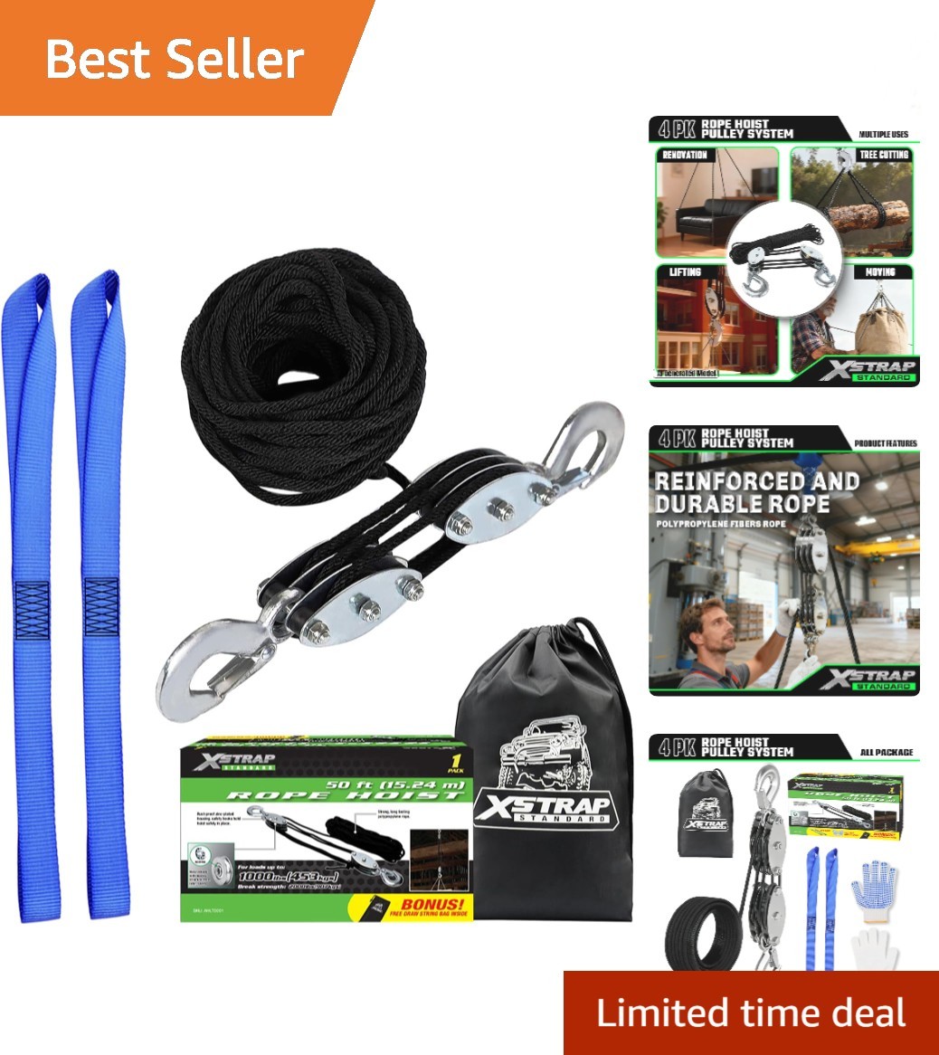 Versatile 50 FT Rope Hoist - 2000 LB Strength for DIY and Sport Applications